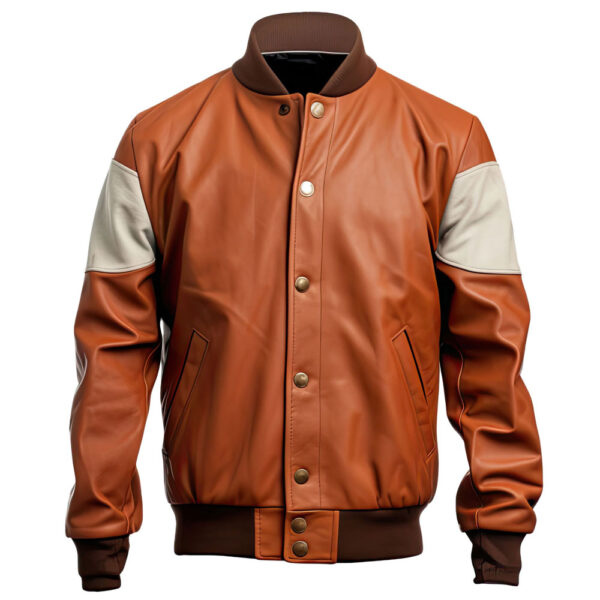 Men's Brown Genuine Sheepskin Baseball Varsity Leather Jacket